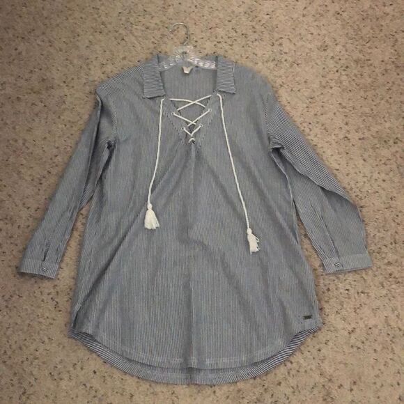 Roxy tunic blue white stripe beach dress swim coverup size Small / petite NWOT - Picture 3 of 13